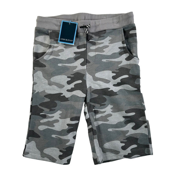 Andy & Evan Bermuda Short Kids 13-14 Gray Camo Drawstring Terry New - Picture 1 of 8
